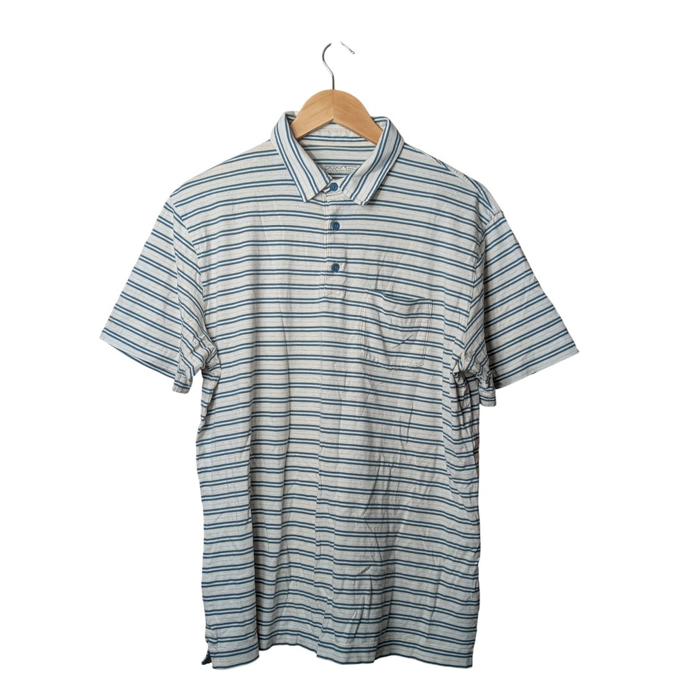 Patagonia Squeaky Clean Polo Men L White Green Striped Organic Cotton #52776